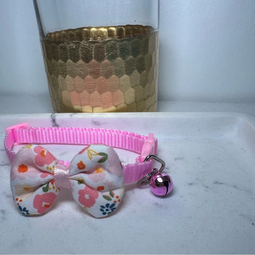 Pink and White Cat Collar with Floral Design